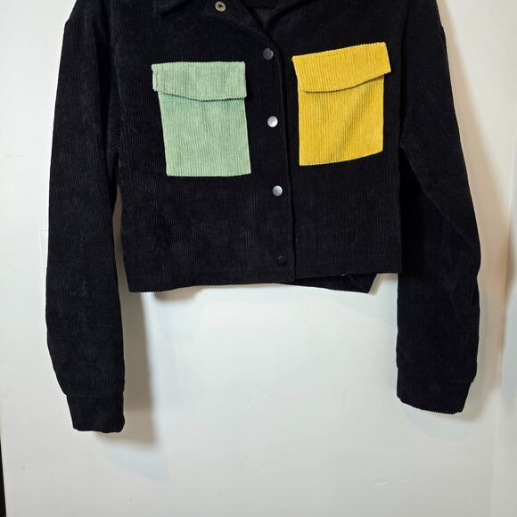 Romwe Cropped Colorblock Jacket Long Sleeve Corduroy Size S - Picture 3 of 8